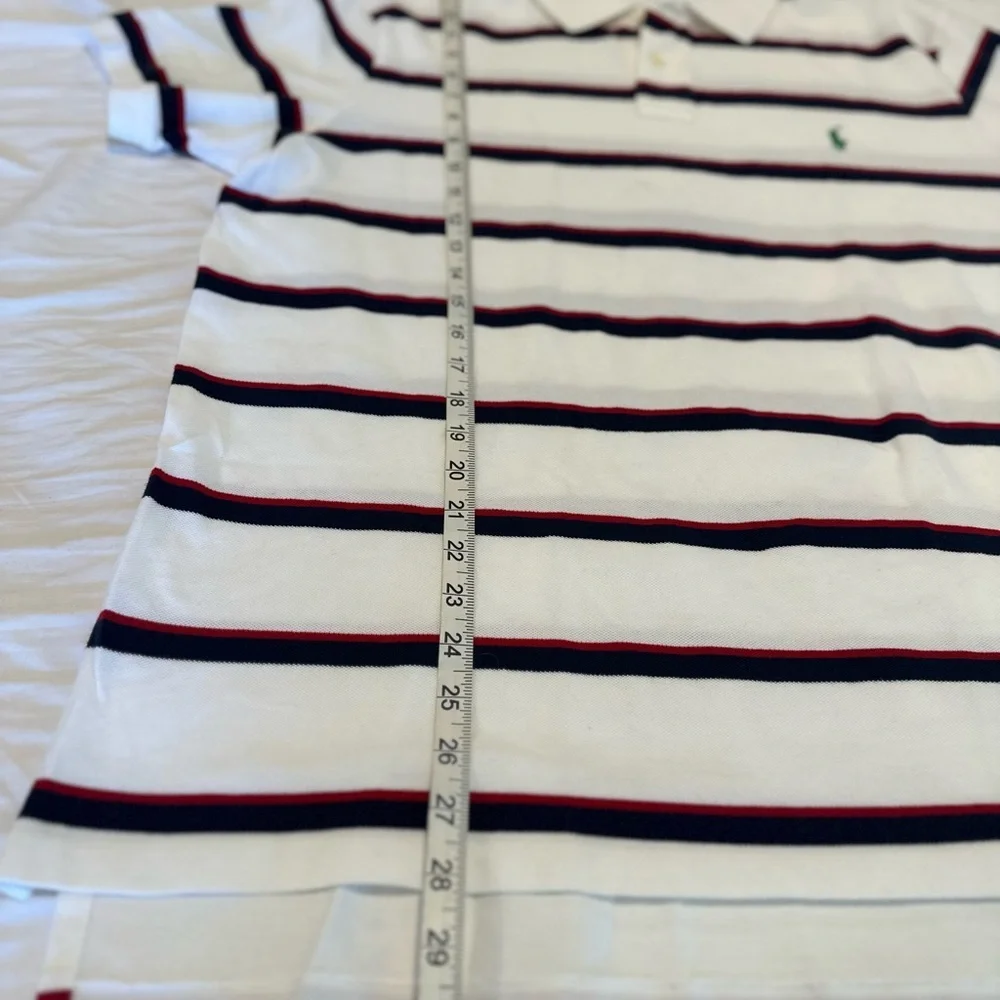POLO RALPH LAUREN XXL Pique white/navy/red striped Cotton Polo Shirt